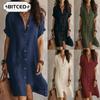 Fashion Summer Spring Solid Color Print Short Sleeve POLO Neck Casual Dresses