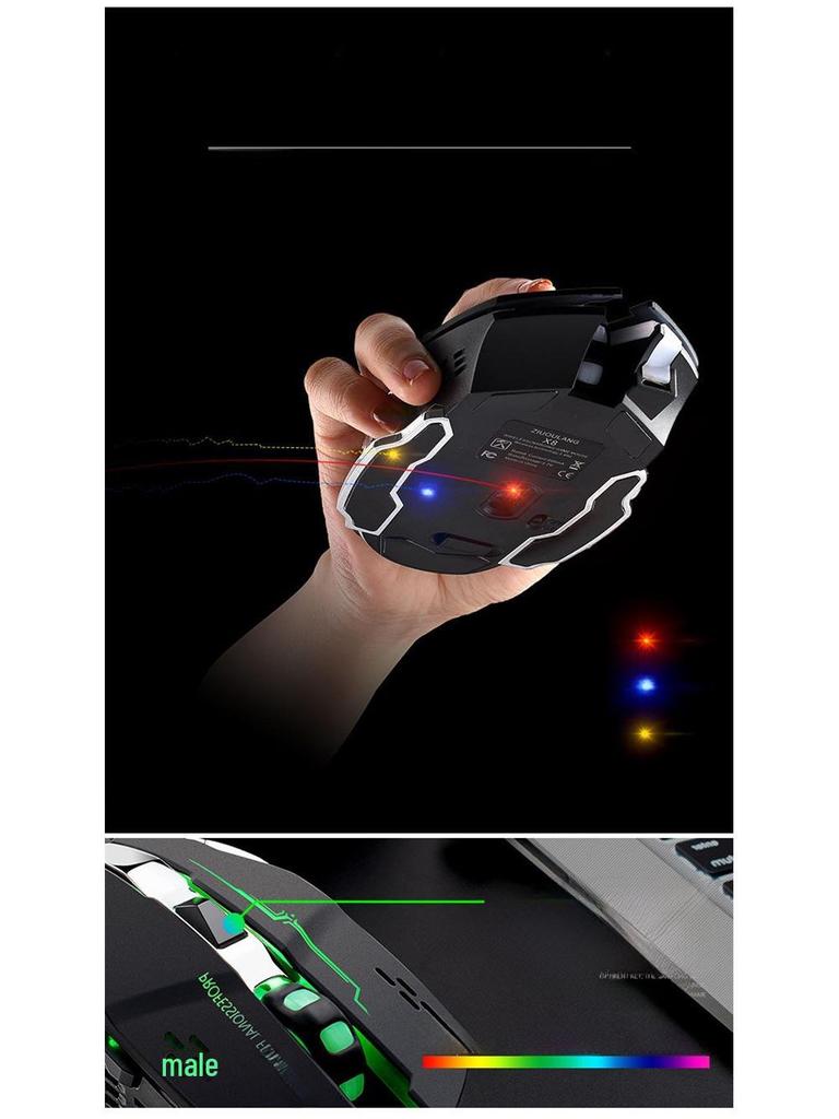 Mouse gratuit pentru jocuri cu LED-uri colorate de încărcare fără fir Wolf X8 pentru computer și notebook