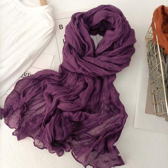 Women Scarf Solid Color Pleated Long Scarf Retro Autumn Winter Warm Long Scarf Soft Vintage Inspired Scarf