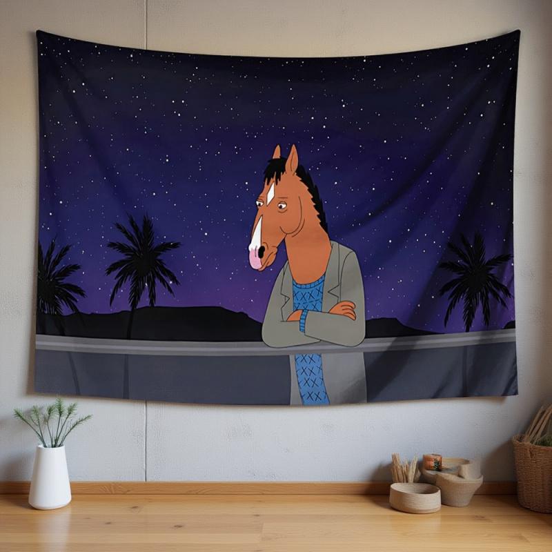 VIKAMA Ma Men Bo Jack Night Scene Tapestry Anime Healing Series Decoration Wall Cloth Room Decoration Home Decoration