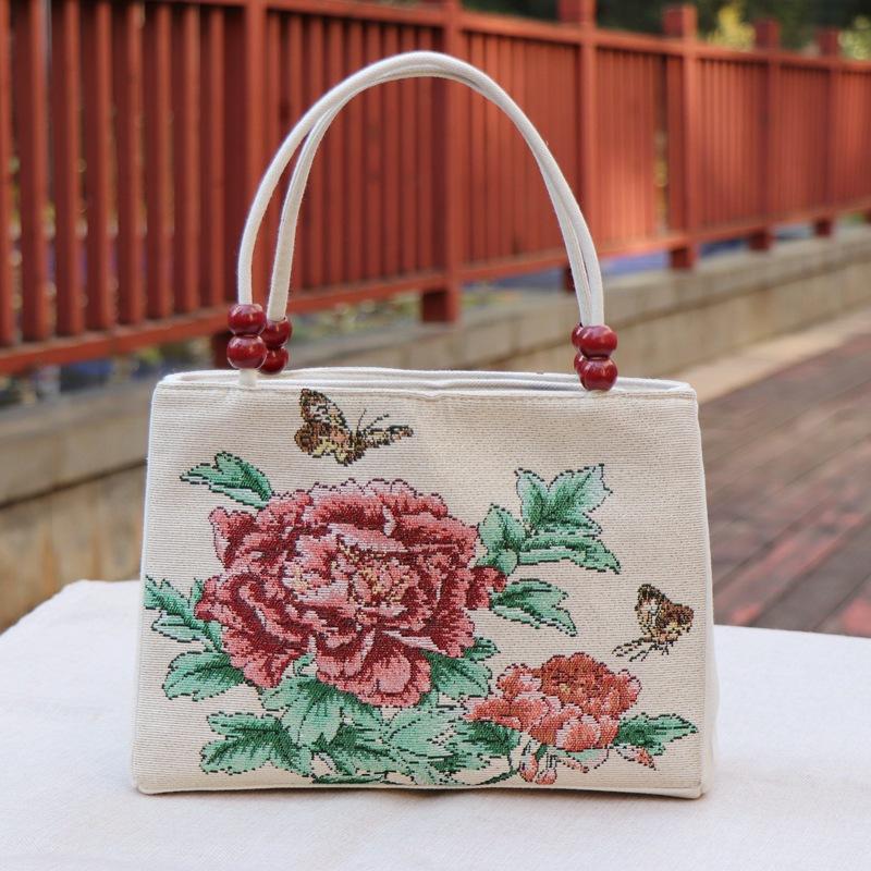 Yunnan Ethnic Style Double-layer Wooden Bead Bag Elephant Embroidery Bag Ethnic Fabric Bag