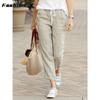 Fashion Women's Pants Cotton Linen Pants Drawstring Loose Large Size Pants Ladies Black Bottom Pants 695
