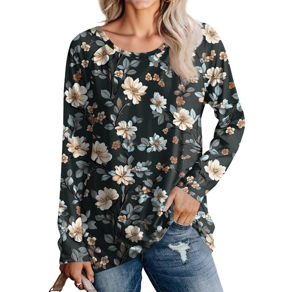 Dames Mode Casual Lange Mouw Print Ronde Hals Pullover Top Blouse