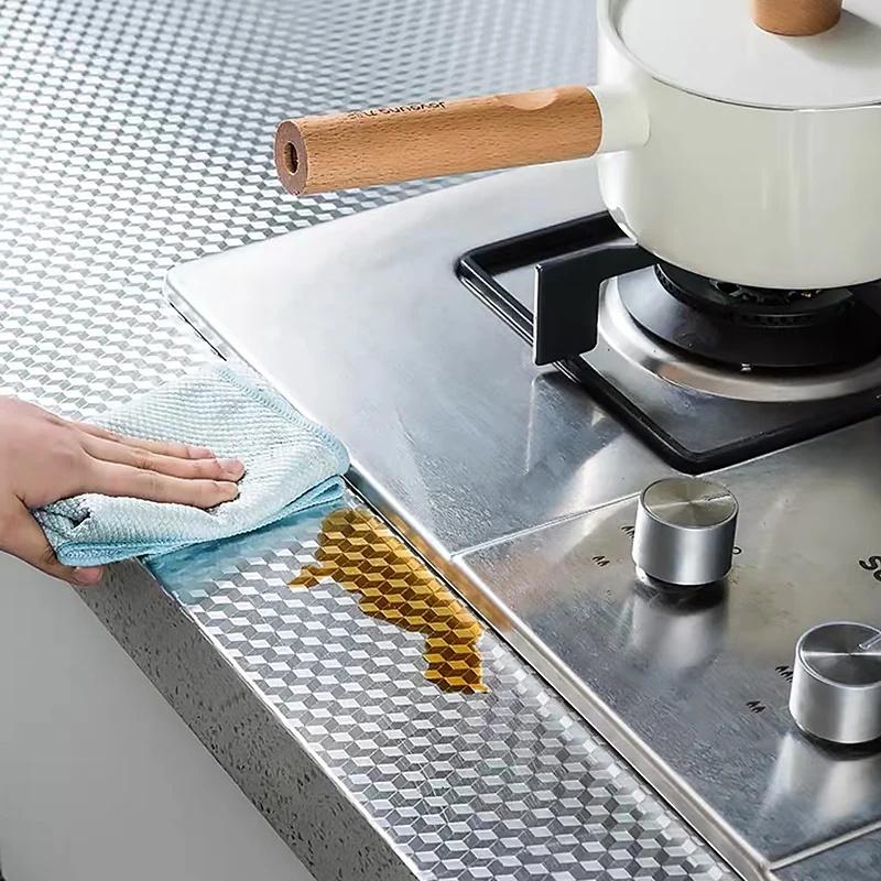 Kitchen Oil-proof Self Adhesive Stickers Anti-fouling High-temperature Aluminum Foil Gas Stove Cabinet Contact Wallpaper
