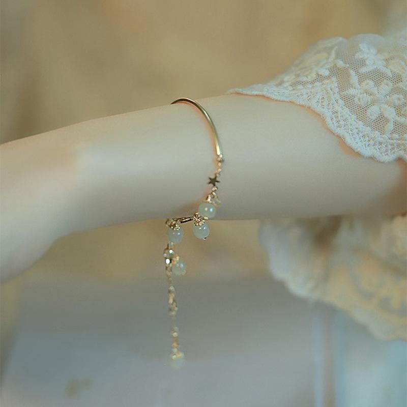 Retro Style Hollow Love Star Bracelet Niche Design Sense Beaded Tassel Hetian Jade Bracelet Women