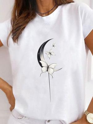 (Asian Size) Clothing Shirt Women Printed Lady Casual Short Sleeve T Tee Top Flower Trend 90s Fashion Female Graphic T-shirts