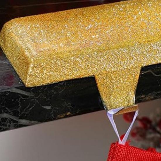 Glitter Christmas Stocking Holder Xmas Stocking Hanging Hook Heavy Duty Metal Stocking Hanger for Mantle Shelf Fireplace Stair Holiday Party Decor