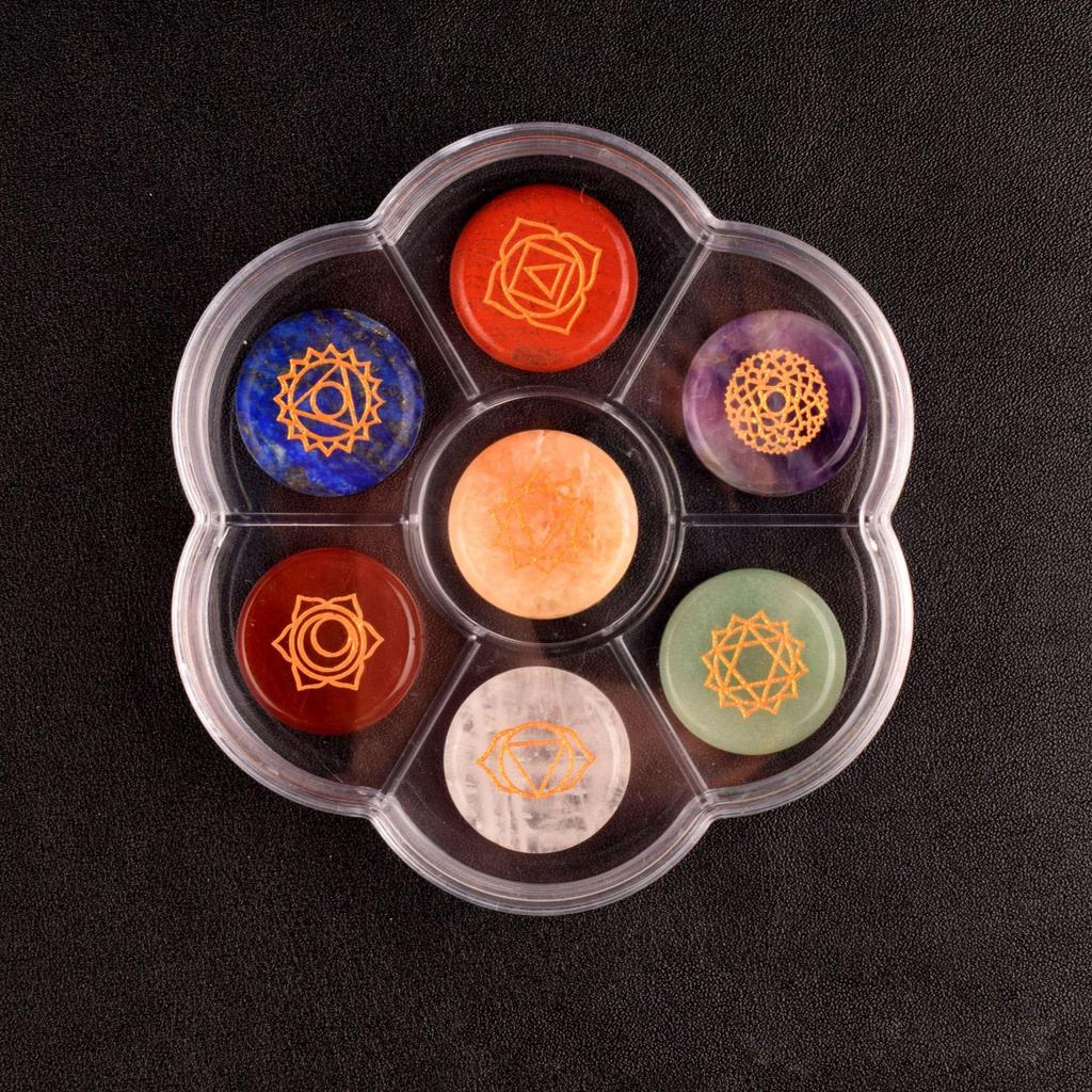 Seven-Color Crystal Agate Jade Chakra Plum Blossom Gift Set Ornament Craft