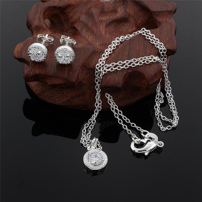 Versilbertes Schmuckset: Kupferkette, Ring & Ohrringe mit Zirkon - Perfekt für romantische Paare