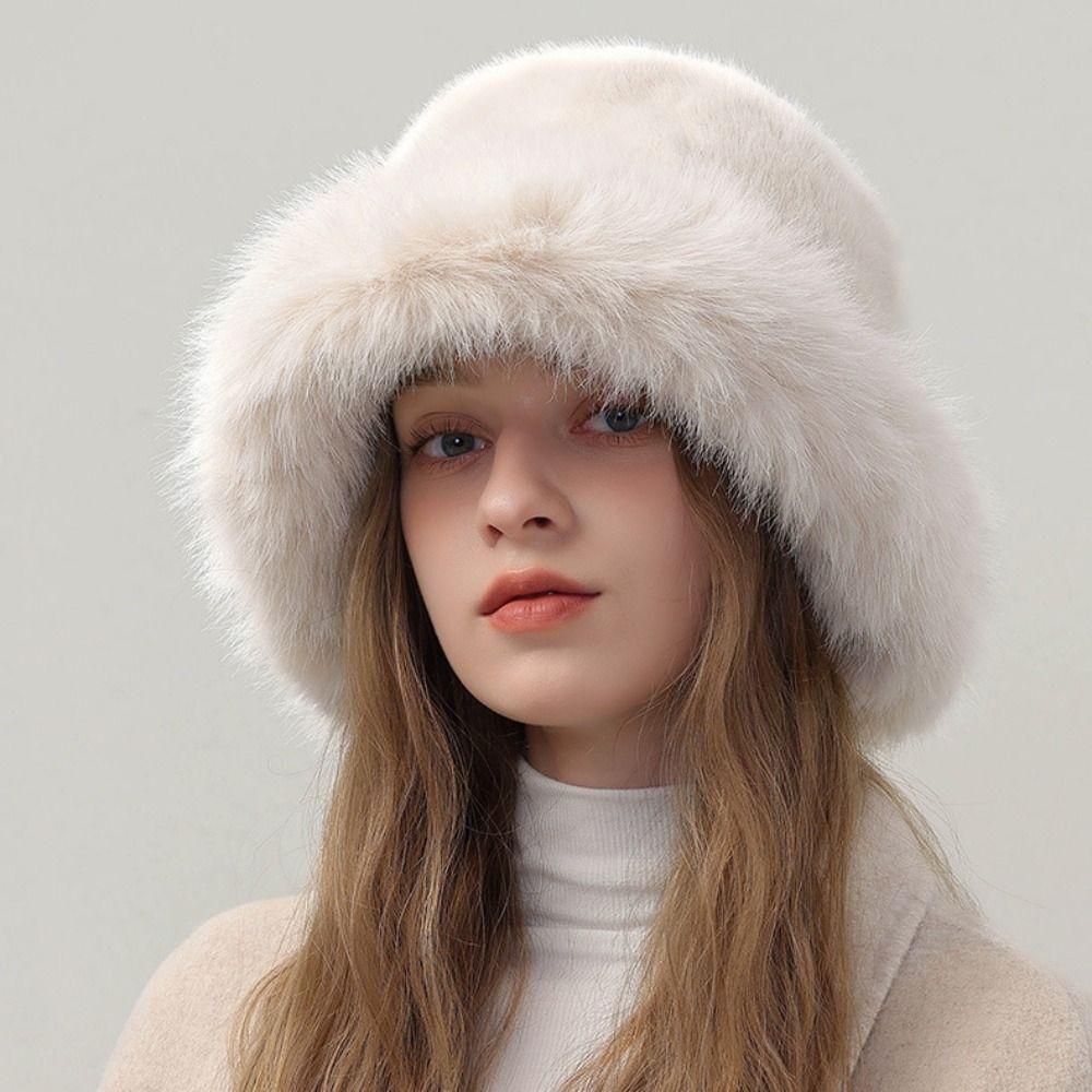 Fluffy Hat Plush Bucket Hat Warm Winter Cap Casual Beanie Hat Female/Girls
