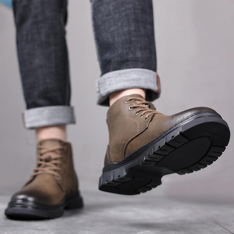Fashion Fashion Men's Casual Leather Walking Boots Design High Top Outdoor Shoes New Men Motorcycle Boots All-match Comfy Ankle Boots