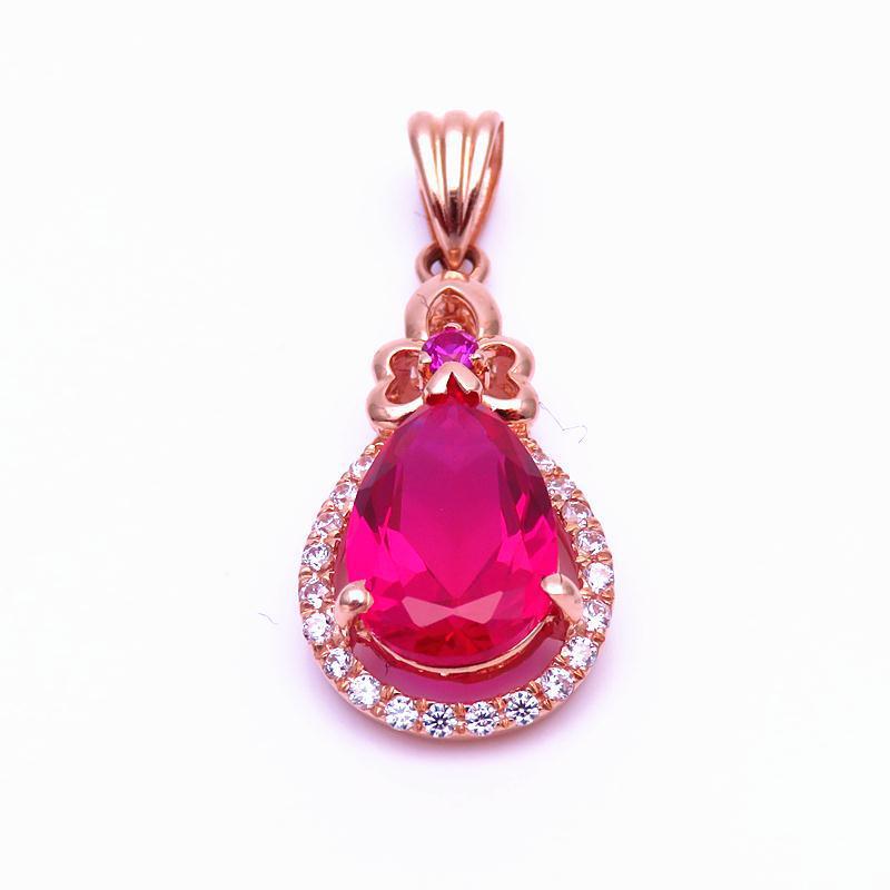 Exquisite Russian 585 Purple Gold Temperament Ins Cold Wind Color Gold Plated Rose Gold Fashion Water Drop Redstone Pendant