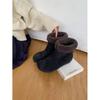 First Layer Cowhide Snow Boots Women's Round Head Flat Bottom Cashmere Blended Medium Boots Retro Matte Leather Sleeve Cotton Shoes