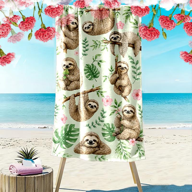 Sloths Print Beach Towel, Large Soft Quick Dry Towel for Beach Camping Swimming