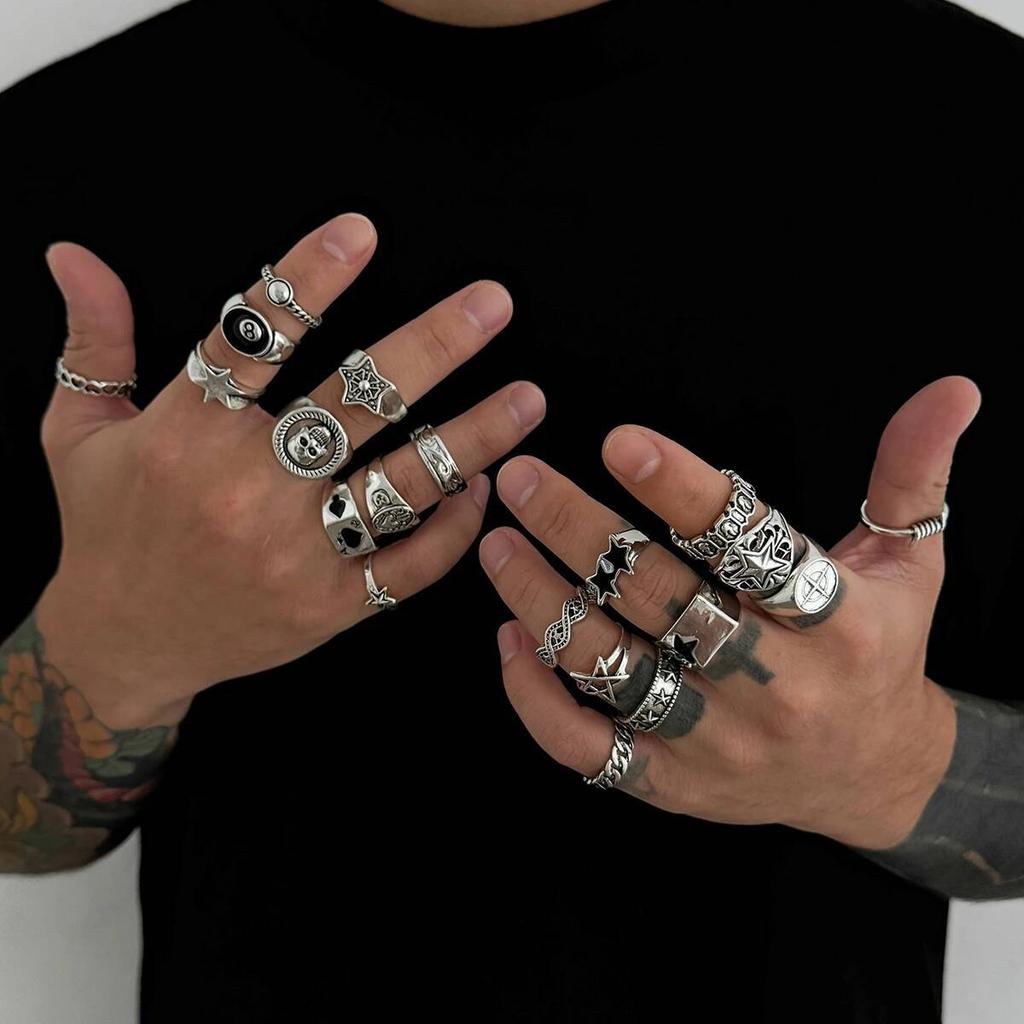 SHIXIN 20Pcs/Set Punk Geometric Stars Rings Men Hip Hop Stackable Silver Color Knuckle Rings Set Male Jewelry Accessories