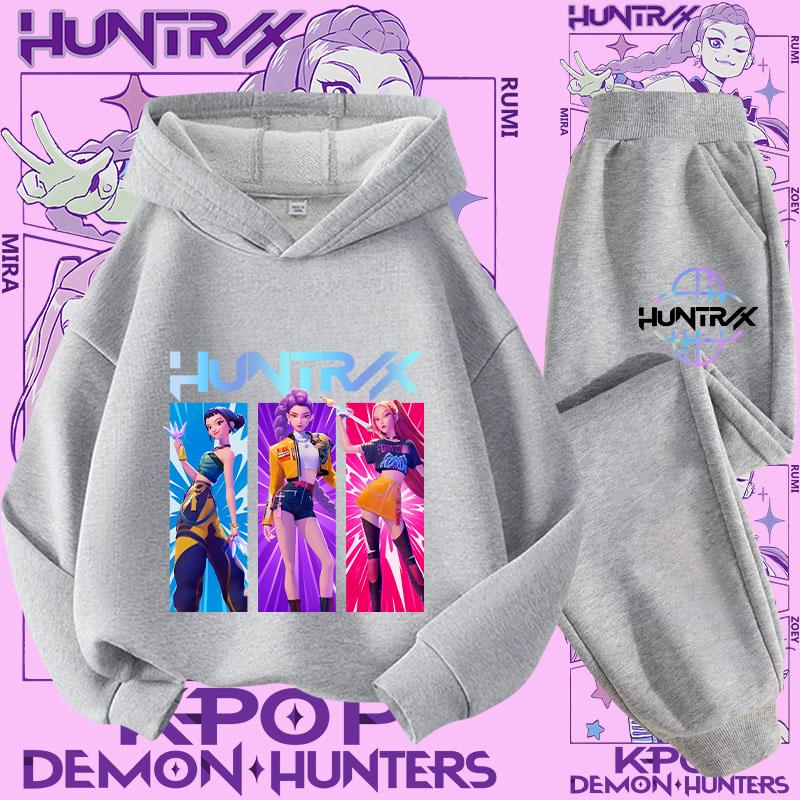 K-pop Demon Hunter New Children's Hoodie Set - Cute Girls' Casual Top for Kids Boys' Sports Shirt with Cartoon Print-2-Piece Set
