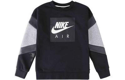 Kids Sweatshirt Crew Neck Panelled Logo Print Pullover Long Sleeve Black CD7280-010