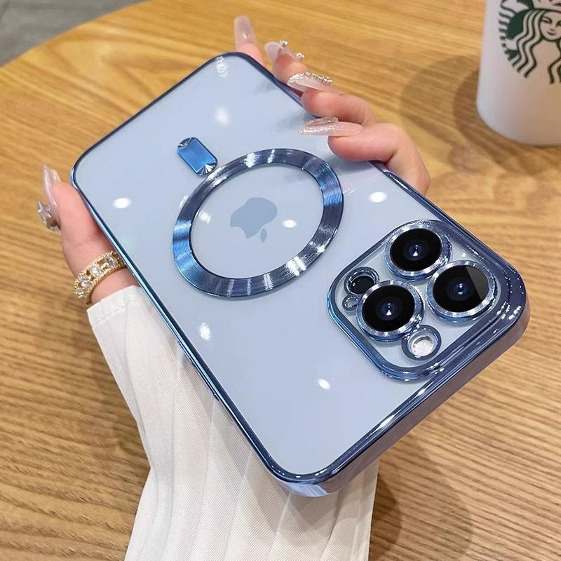 Applicable To Apple 16 Mobile Phone Case Electroplated IPhone17promax New 14 Transparent Magnetic Belt Lens Film Soft Case
