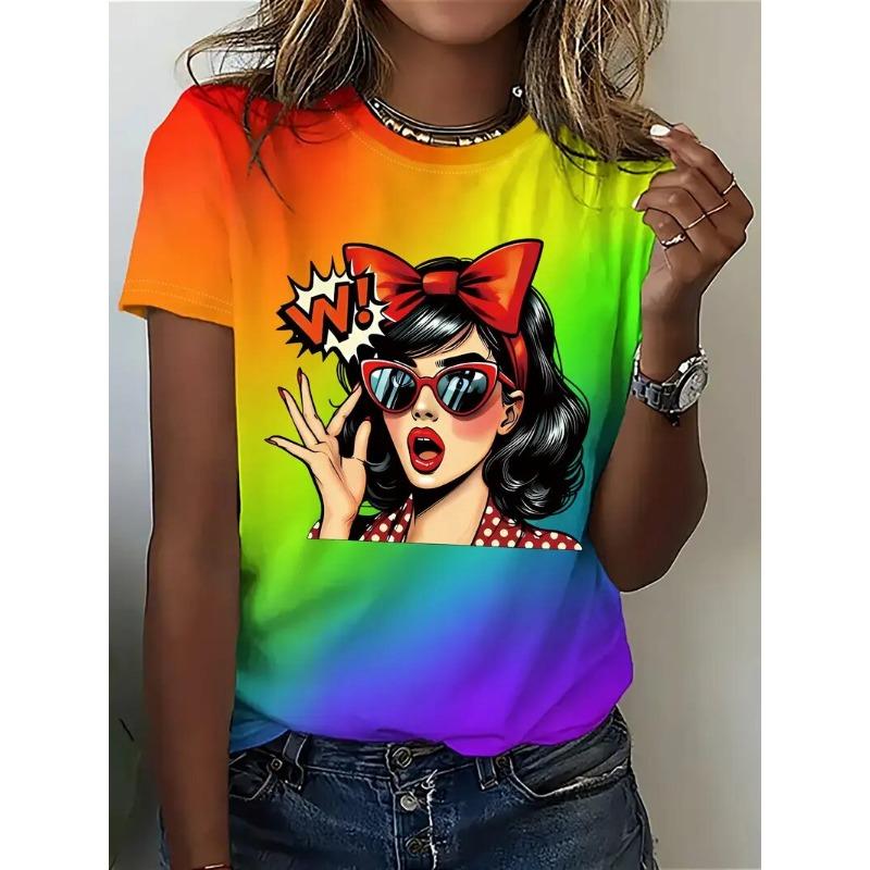 

Женские футболки с принтом персонажей мультфильмов Harajuku, винтажные футболки с короткими рукавами и круглым вырезом, забавный топ, женская одежда большого размера 6XL