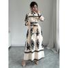2025 Autumn/Winter European & American Print Lace-Up Long Sleeve Dress
