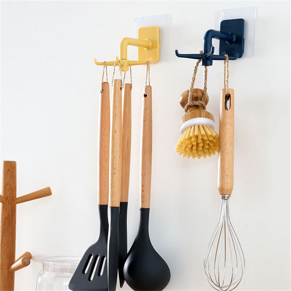 4-claw Wall Hooks Cooking Tool Spoon Storage Holder Self Adhesive 360° Swivel Multi-functional Kitchenware Hanger Bathroom