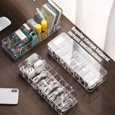 Multifunctional Headset Data Charging Line Cable Storage Box Transparent Plastic Data Line Storage Container for Desk Stationery