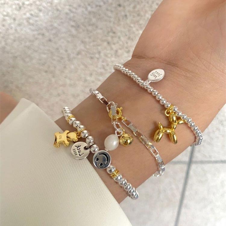 Round Bead Bear & Balloon Dog Bracelet: Women's Hip Hop Wristband