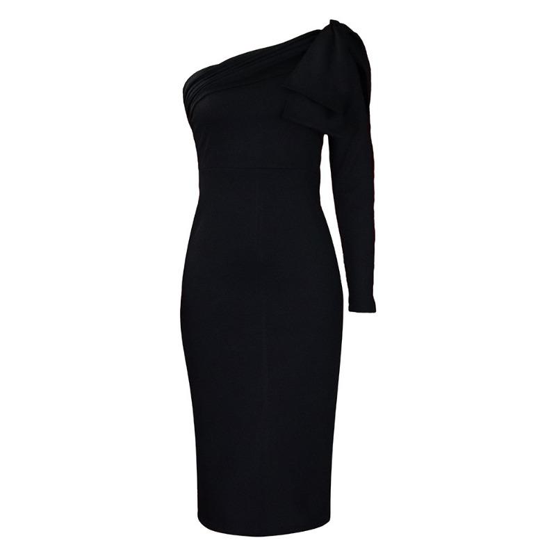 

Женская одежда осень и зима новая модная темпераментная облегающая сексуальное платье с косым плечом XXXL чёрный