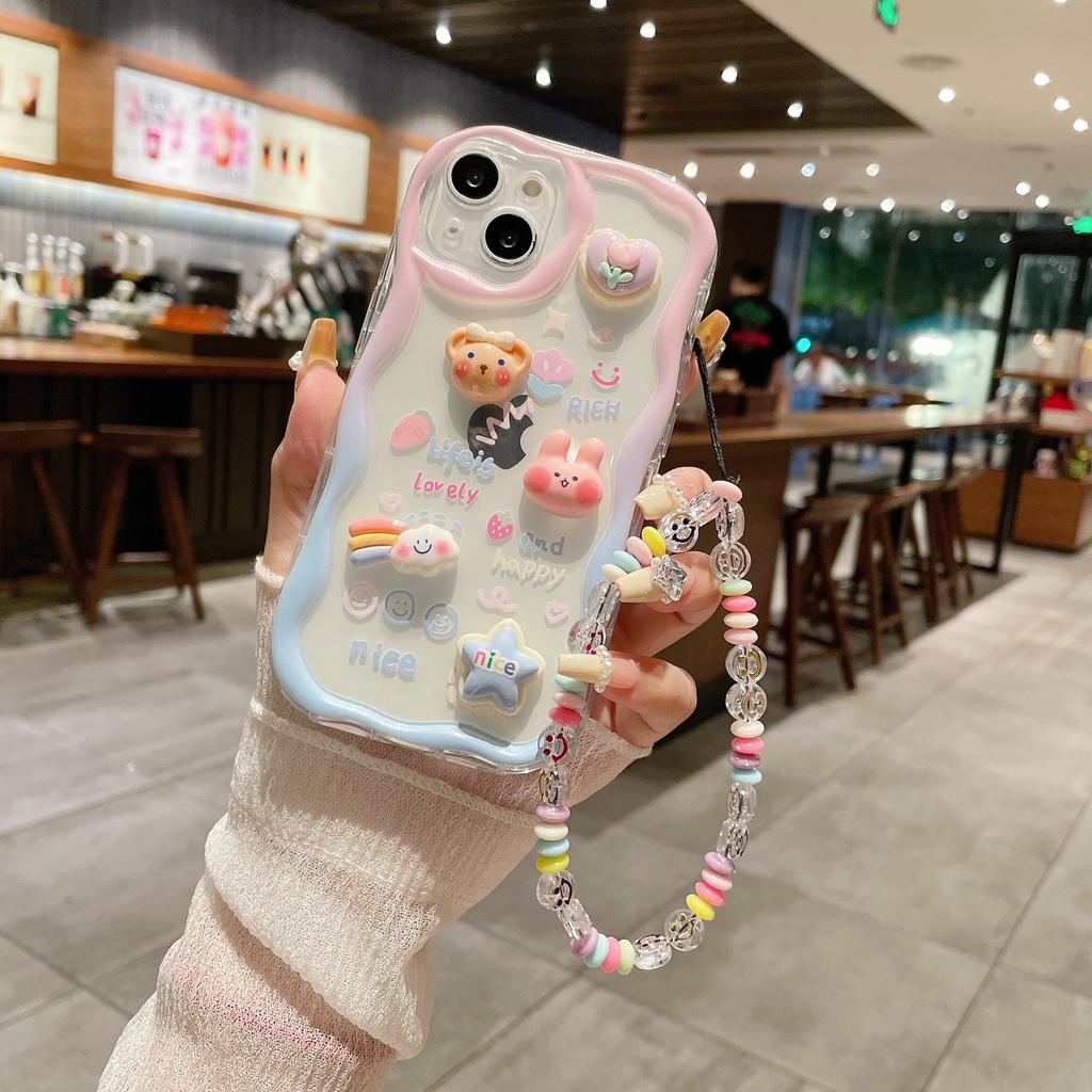 Three Dimensional Waves Suitable for IPhone15 Cute Little Bear Rabbit Cartoon Mobile Phone Case Apple XSMAX 16 Protection Case