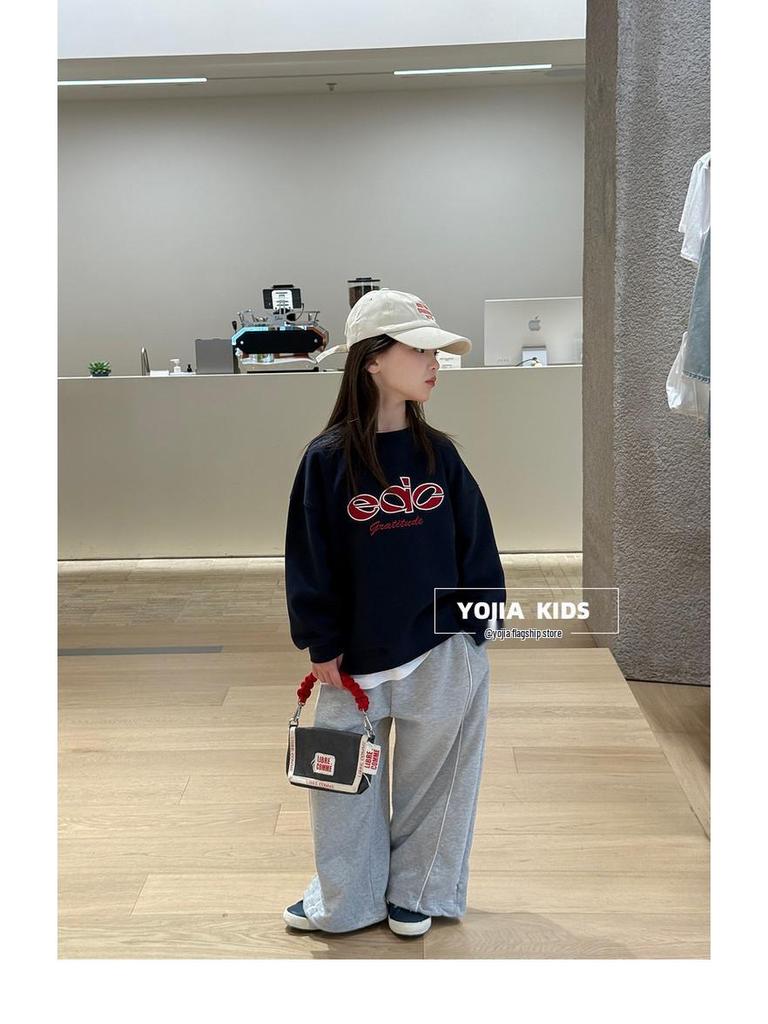 YOJIA Girls' Stylish Loose Straight-Leg Sweatpants for Spring and Autumn 2026