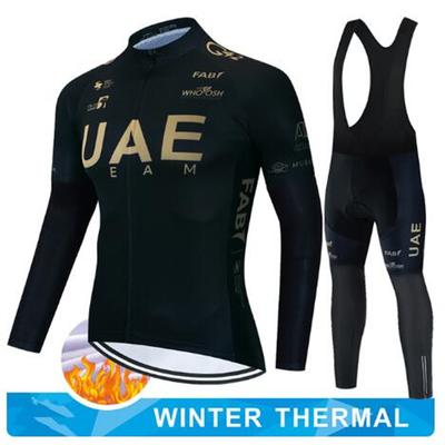 2024 UAE Cycling Jersey Set Winter Thermal Fleece Cycling Clothing Long Sleeve Men& Road Bike Suit MTB Maillot Culotte