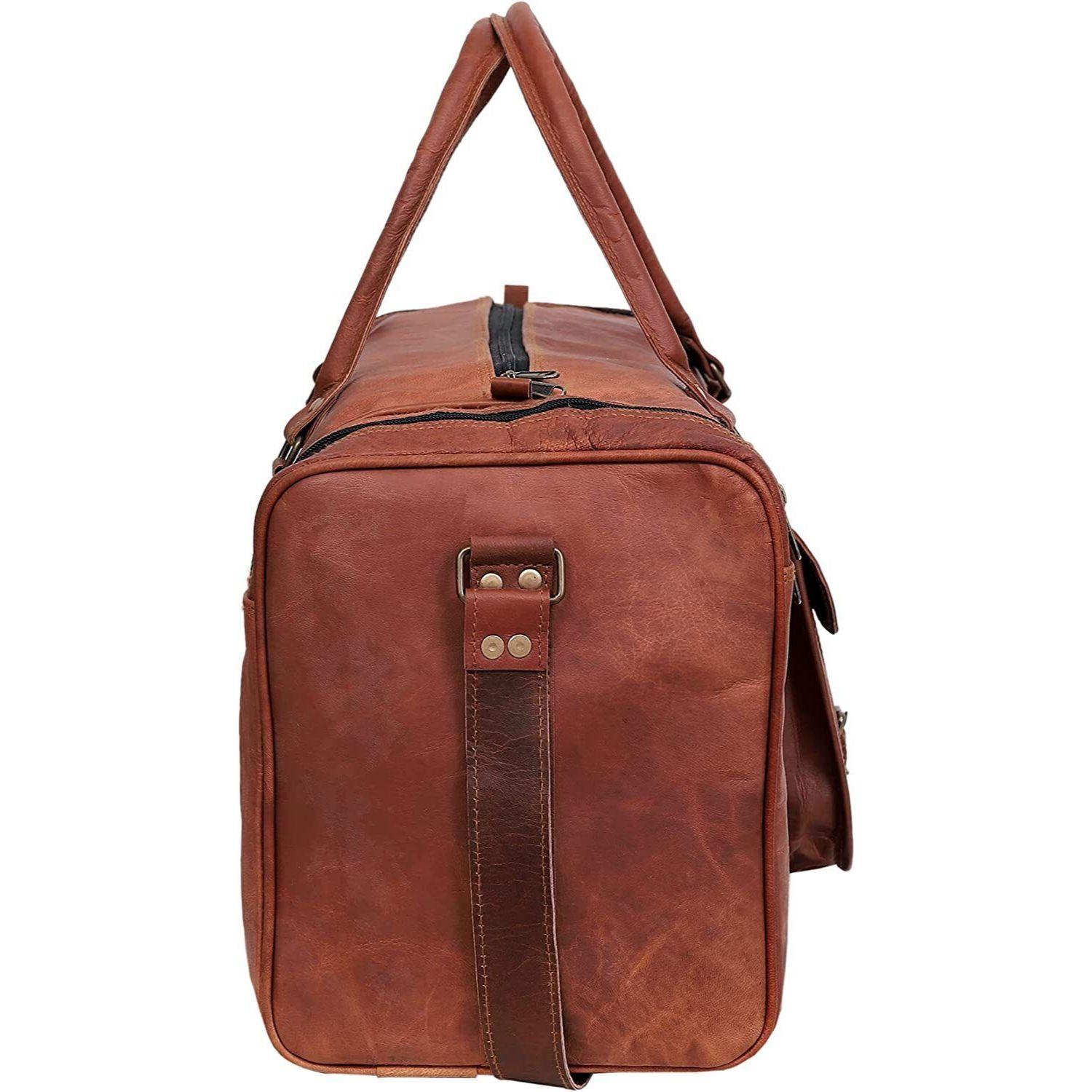 Borsa Sportiva Vintage In Pelle Marrone – 25 Litri, Borrone Weekend Da Uomo, Artigianale India