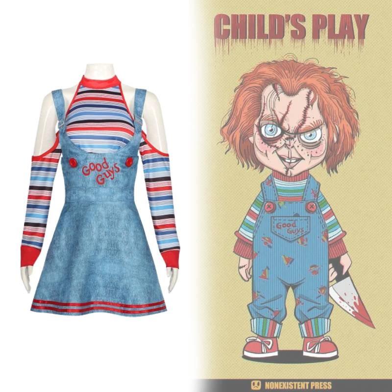 Childs Play Chucky Cosplay Kostüm Aus Polyesterstoff Für Halloween-Mottopartys