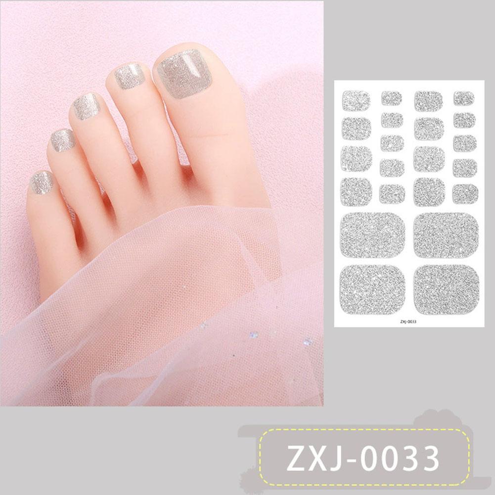 22Tips Vibrant Glitter Toenail Stickers Solid Color Full Cover Toenail Polish Strips Summer Self Adhesive DIY Foot Decals