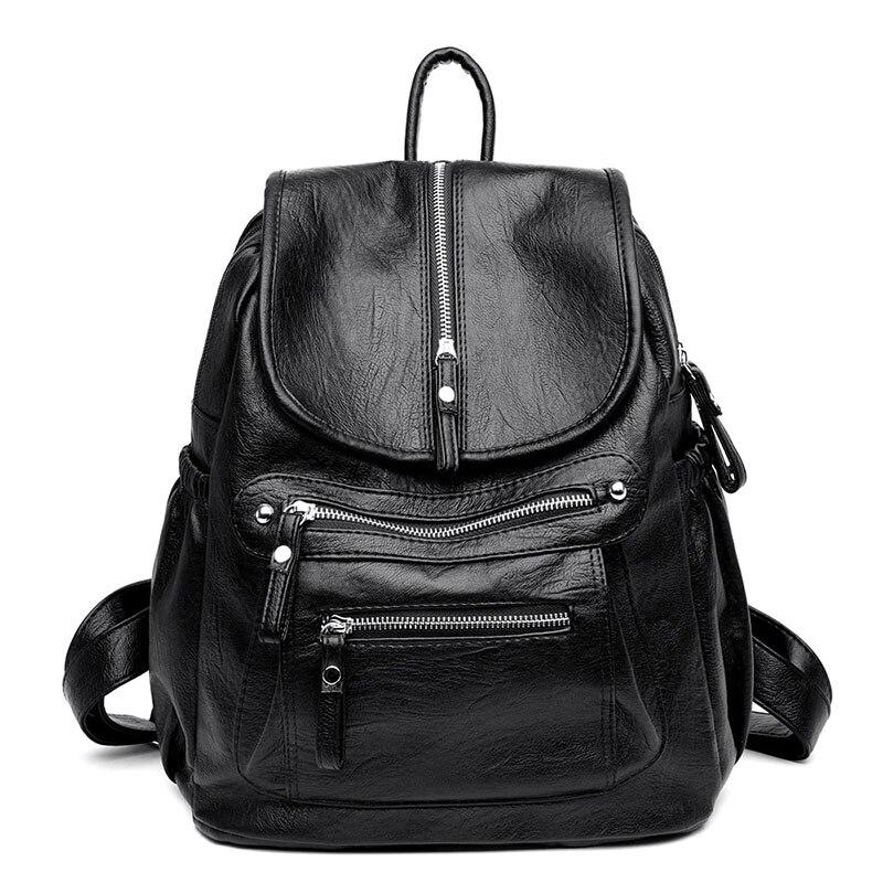 

Women Leather Backpacks Vintage Female Shoulder Bag Travel Ladies School Bags For Girls чорний