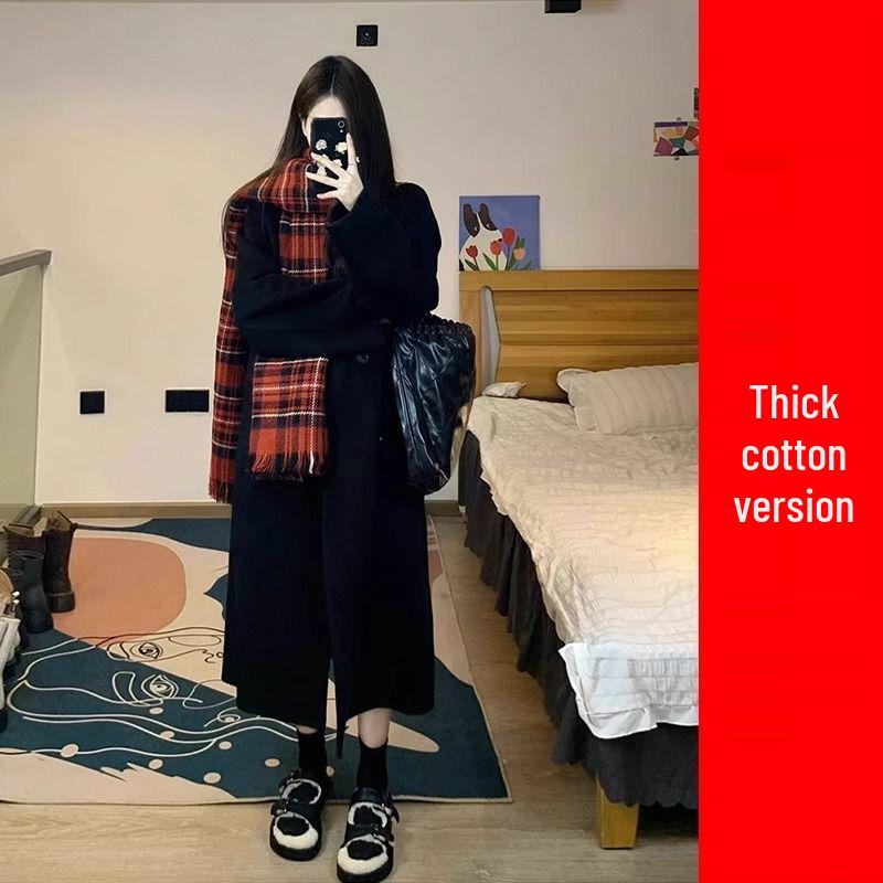 2025 Women's Gray Wool Coat: Mid-Length, Thickened, Korean Style for Autumn/Winter