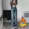 Women's Thick Velvet-Lined Wide-Leg Korean Style Jeans - High Waist, Loose Fit, Floor-Length, Slim Straight, Perfect for Winter Warmth.