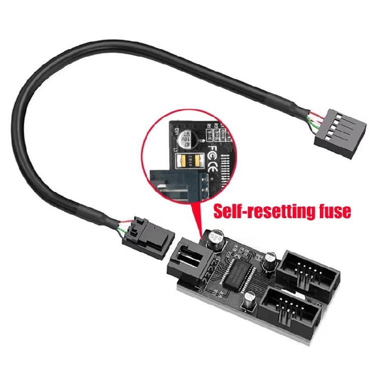 USB 2.0 9Pin Header Male to 2/4 9Pin Female Adapter Cable for Motherboards Internal Port Multiplication