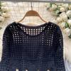 Summer Elegant Hollow Out Holiday Blouse Women O Neck Long SLeeves Embroidery Shirt Floral Solid Plaid Sheer Sexy Tops Beach Party