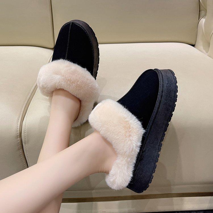 Women's Plush Lining-Soft Muffin Bottom Thick Bottom Slippers Snow Boots Home Outdoor Plush Slippers Thickened Warm Lightweight Comfortable Shoes