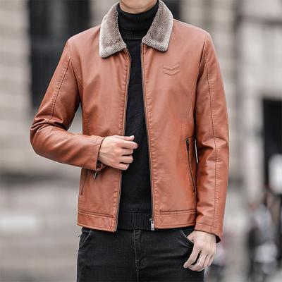 Nová kožená bunda pro muže Větruodolná Prodyšný Motocyklový kabát Tenký kožešinový límec Fleece Korejská móda Street Wear Muž