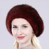 Heißer Verkauf Winter Damen Natürliches Nerzfell Mützen Hut Gestrickt Warm Gestreift Echtes Nerzfell Mützen Damen Gute Elastizität Echter Nerzfell Hut