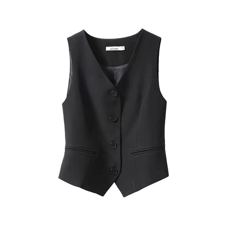 V-Ausschnitt Weste Damen Dünne Lockere Weste Einreihig Ärmelloser Blazer Damen Slim Kurze Weste Femme Slim Knöpfe