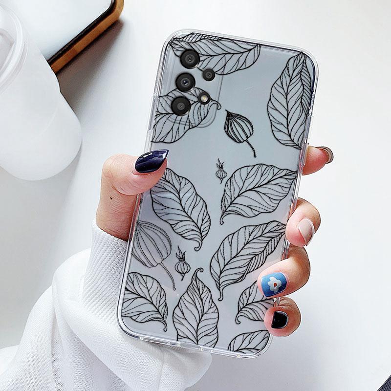 Phone Case For Samsung A53 5G A33 Floral Silicon Cover For Samsung Galaxy A73 Fundas Coque Transparent Soft Capas Flower TPU