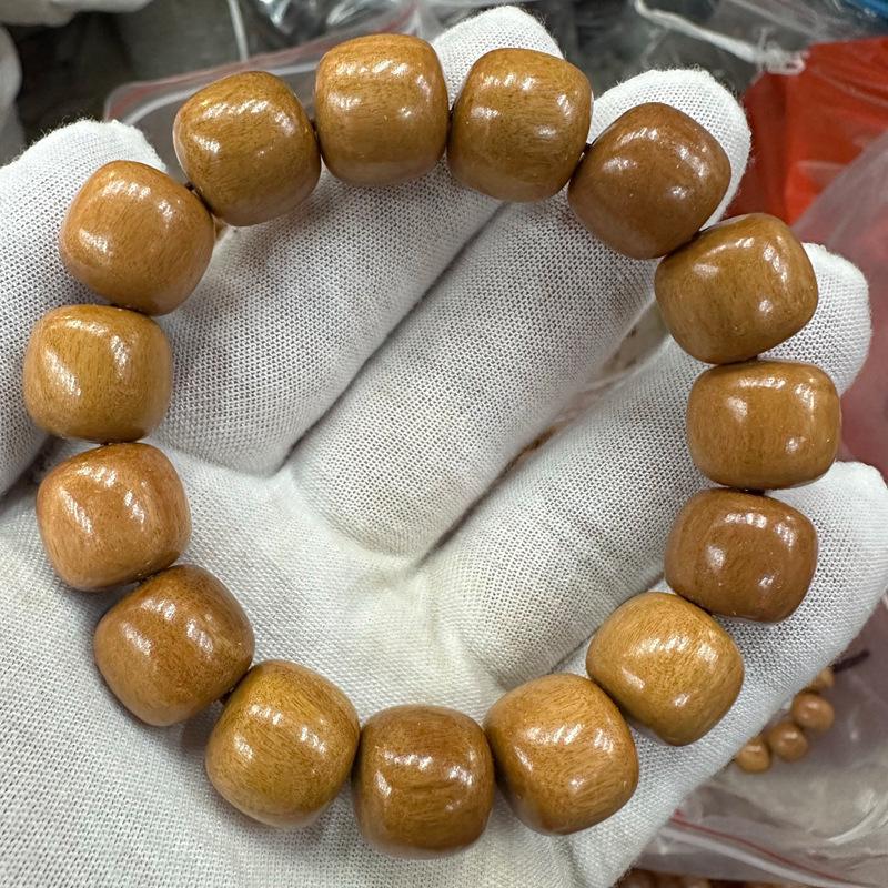Ethnic Style Peach Wood Bead Bracelet - Single Circle, Unisex Buddhist Rosary 1.5
