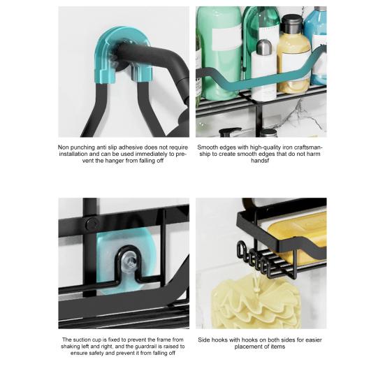 Bathroom Storage Rack Shower Head Hanging Shelf Hollow Out Quick Drainage Anti-rust Waterproof Anti-shake Punch-free Great Load Bearing Shower Caddy