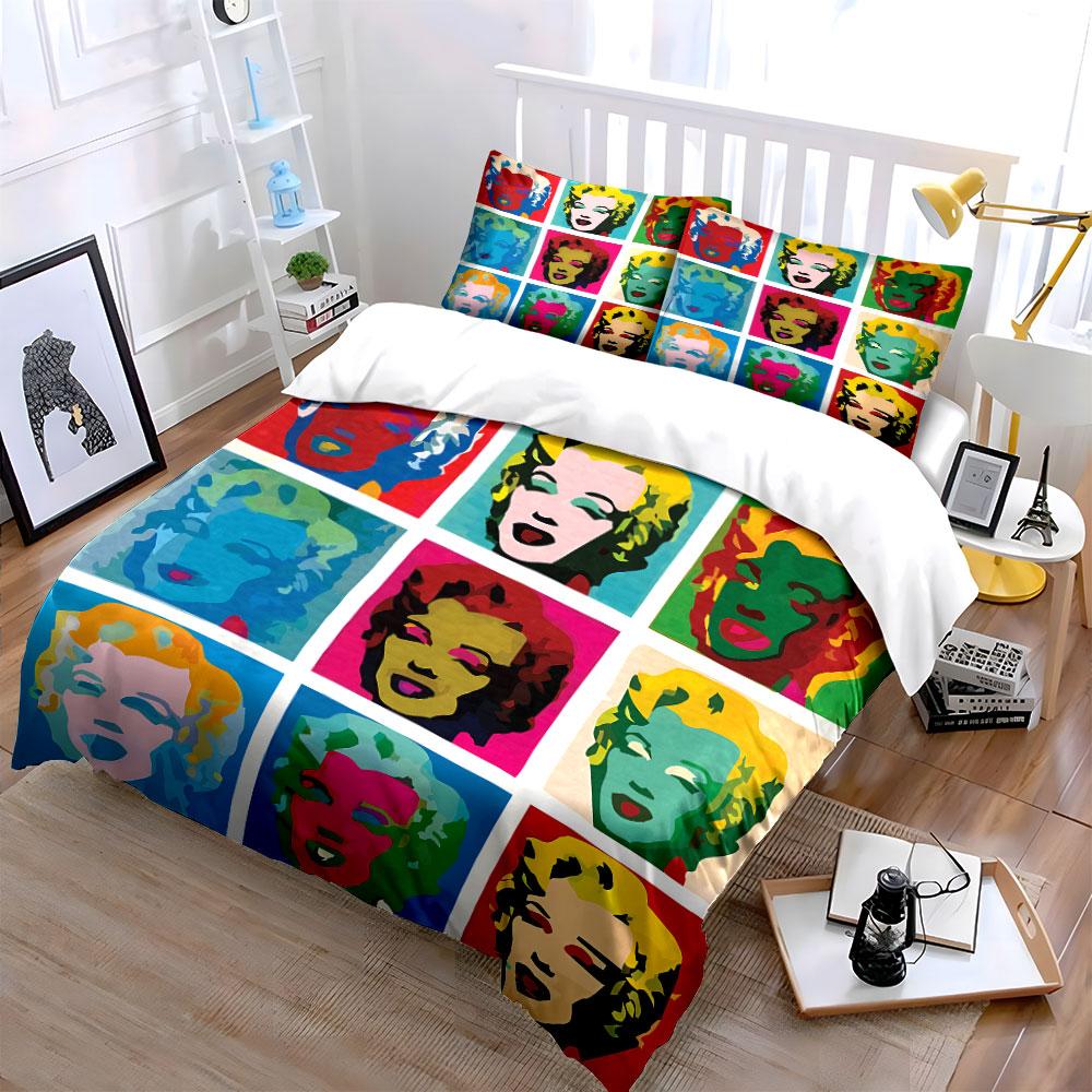 Pop Art Colorful Portrait Set Bedding Duvet Cover Set Duvet Cover Pillowcases  (1*Duvet Cover 2*Pillowcases, Without Duvet Insert)