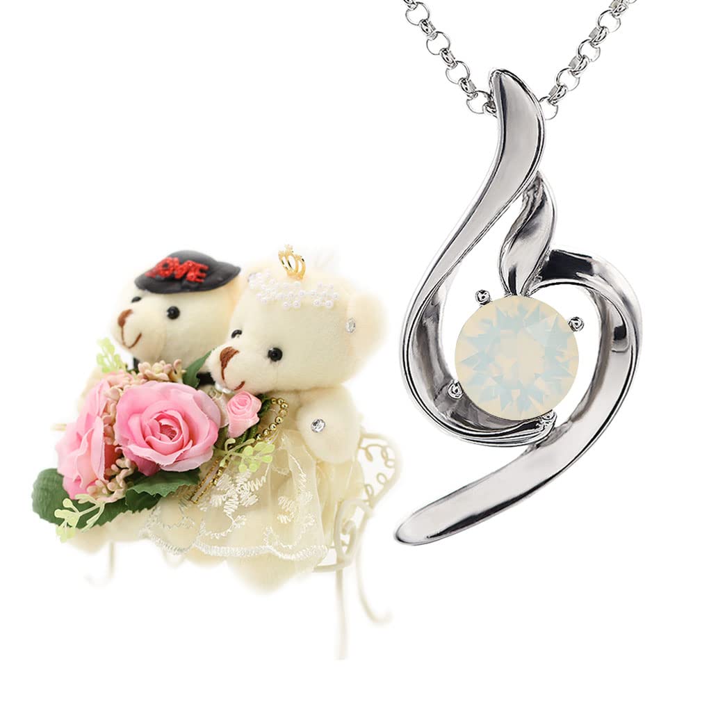 

Подарок на день рождения для женщин в июне Популярный подарок для матери Ожерелье с признанием в любви Женская пара Медведь Открытка с посланием Включена скамейка Камень по рождению Белый опал