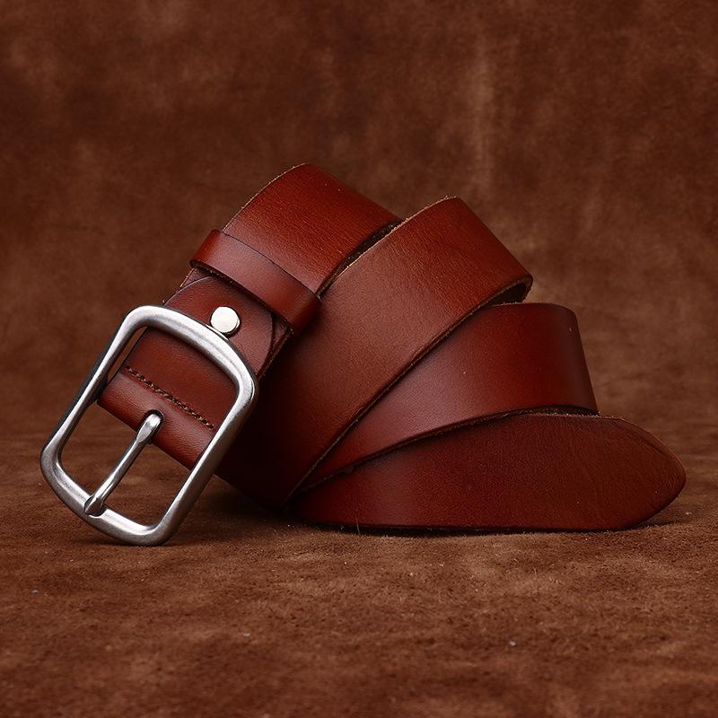 

Ремень из натуральной кожи первого слоя из матовой нержавеющей стали с пряжкой в стиле ретро для мужчин, универсальный, простой, повседневный, для джинсов 125cm