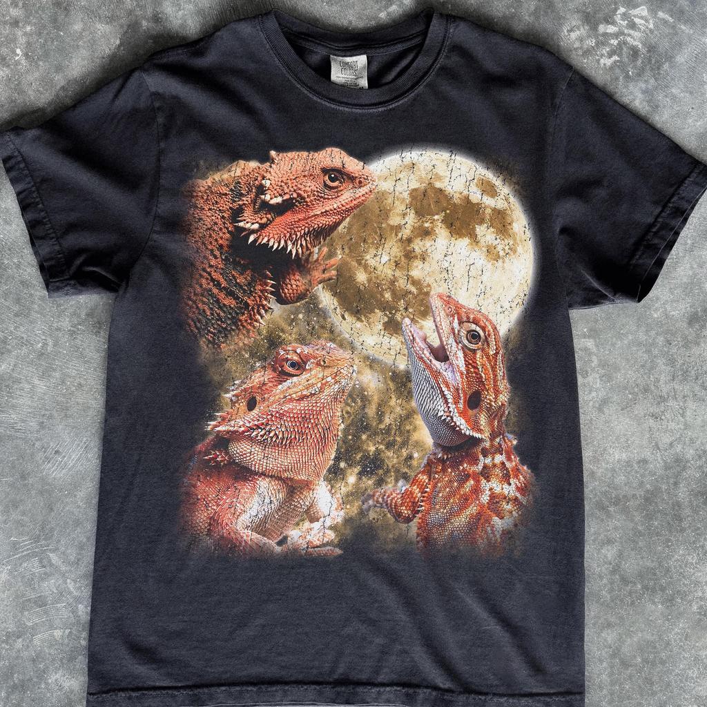 Three Bearded Dragons Howling Moon Shirt, Reptile Lover Graphic Tee